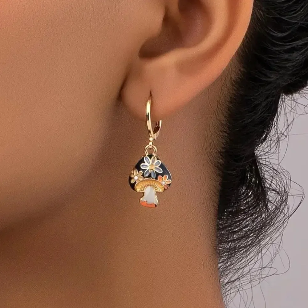 Mushroom blue drop earrings A301